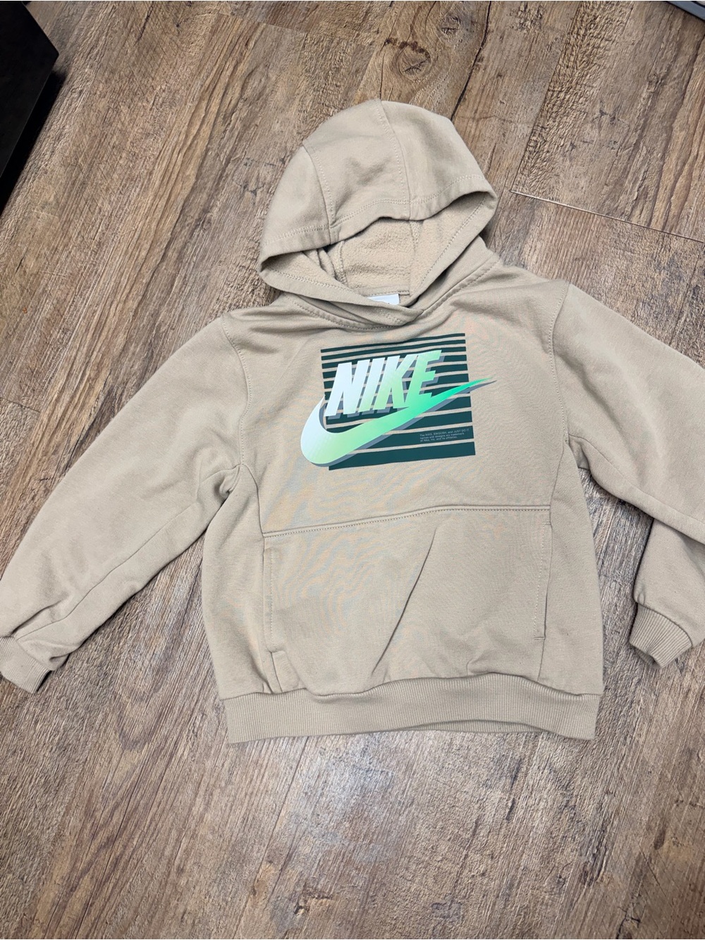 Nike Kids Beige Hoodie with green Logo size large 6-7 years